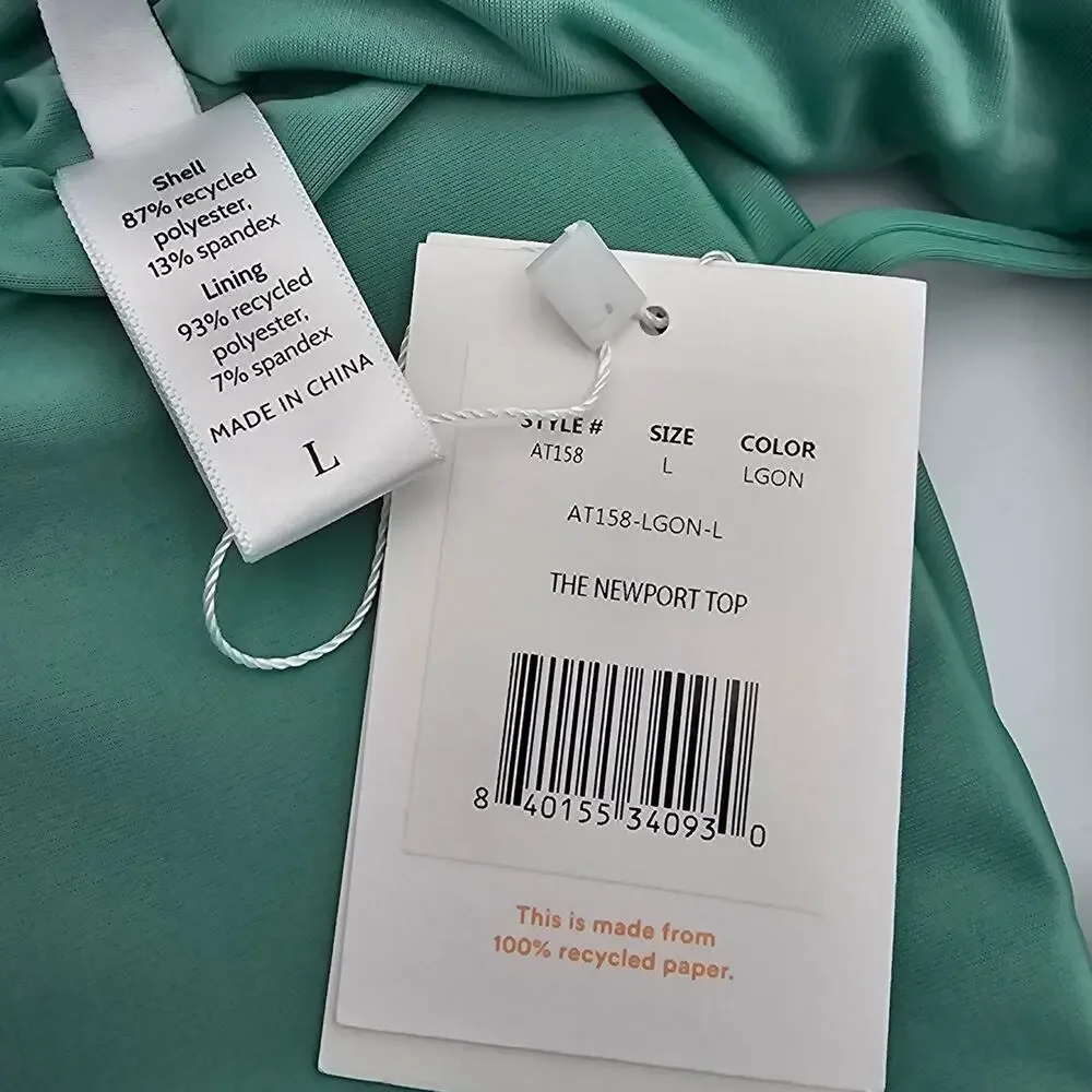 Andie Swim Womans size L The Newport Bikini Top in Lagoon Green Bandeaux NEW